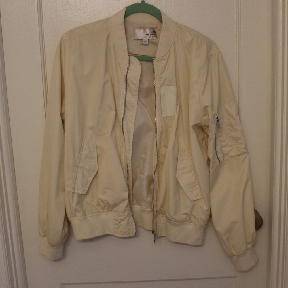 Cream Women's Bomber Jacket with Pockets